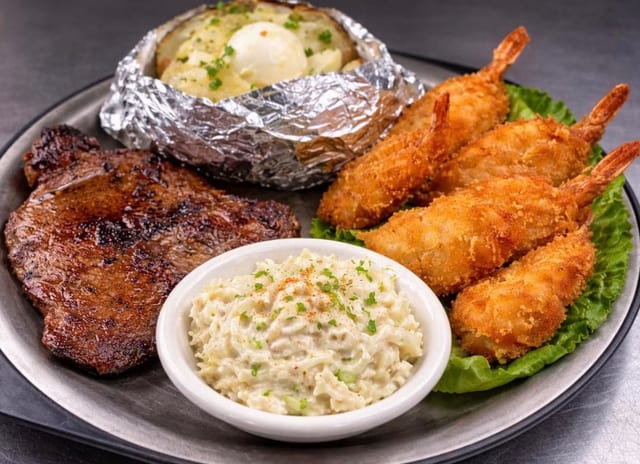 8oz Sirloin & 1/2 Dozen Shrimp.