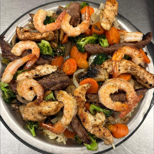 Jumbo Steak, Chicken, & Shrimp Stir-fry.